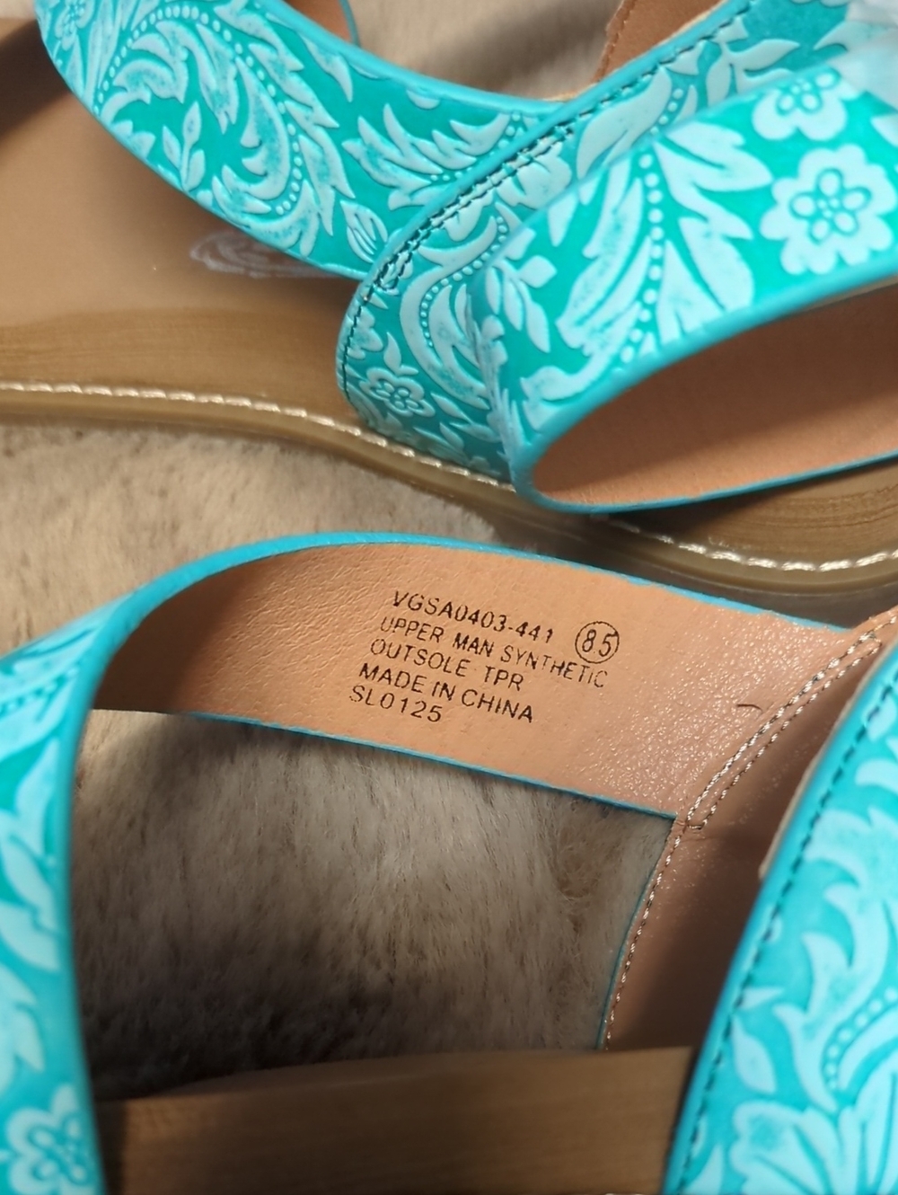 Teal Floral Strappy Ankle-Wrap Sandals - Picture 4 of 4